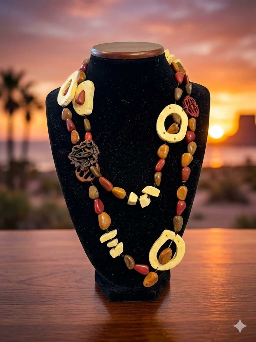 Artisan Multicolor Wooden & Resin Layered Necklace with bracelet